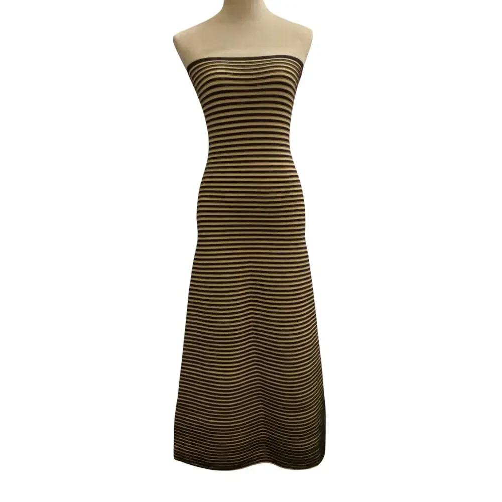 The Wolf Gang Size Small Sunmor Strapless Knit Black & Beige Maxi Dress - Picture 2 of 14